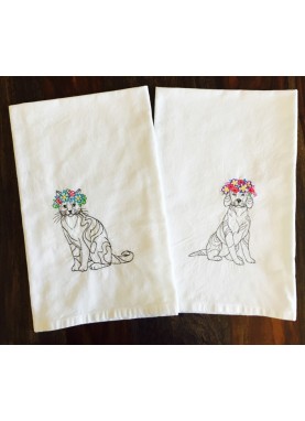 Cat and Dog with Floral Crown - Set of 2